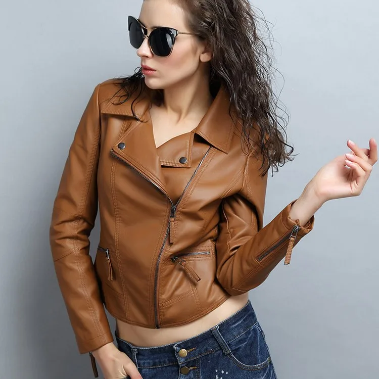 Кожаная женская куртка Chaqueta Cuero Mujer Veste En Cuir Femme Cazadoras Ledermantel Lederjacke кожаные куртки кожаные пальто - Цвет: Оранжевый
