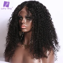 Luffy 180% density Kinky Curly Lace Front Human hair Wigs Deep Parting Brazilian Non-Remy Natural Color 16-24” For Black Women
