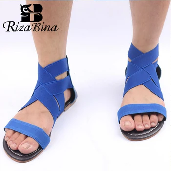 

RIZABINA Summer Sandals Women 2019 New Cross Band Sexy Gladiator Sandals Elastic Flats Beach Vacation Women Shoes Size 35-43
