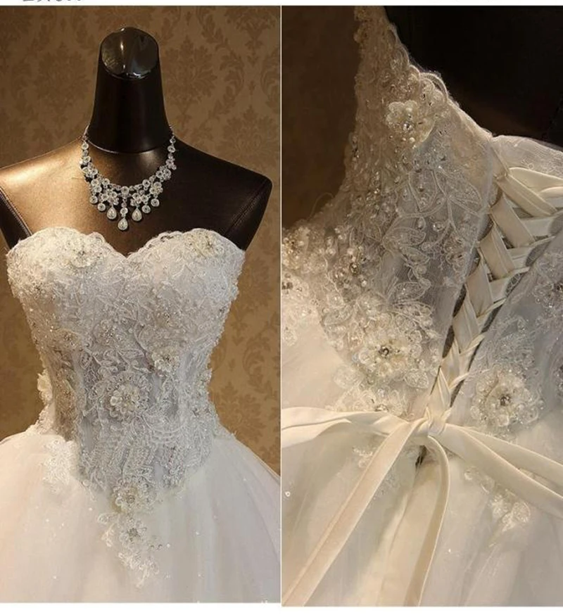 Настоящая фотография Высокое качество элегантное роскошное кружевное свадебное платье Vestido винтажное Бандажное бальное платье размера плюс