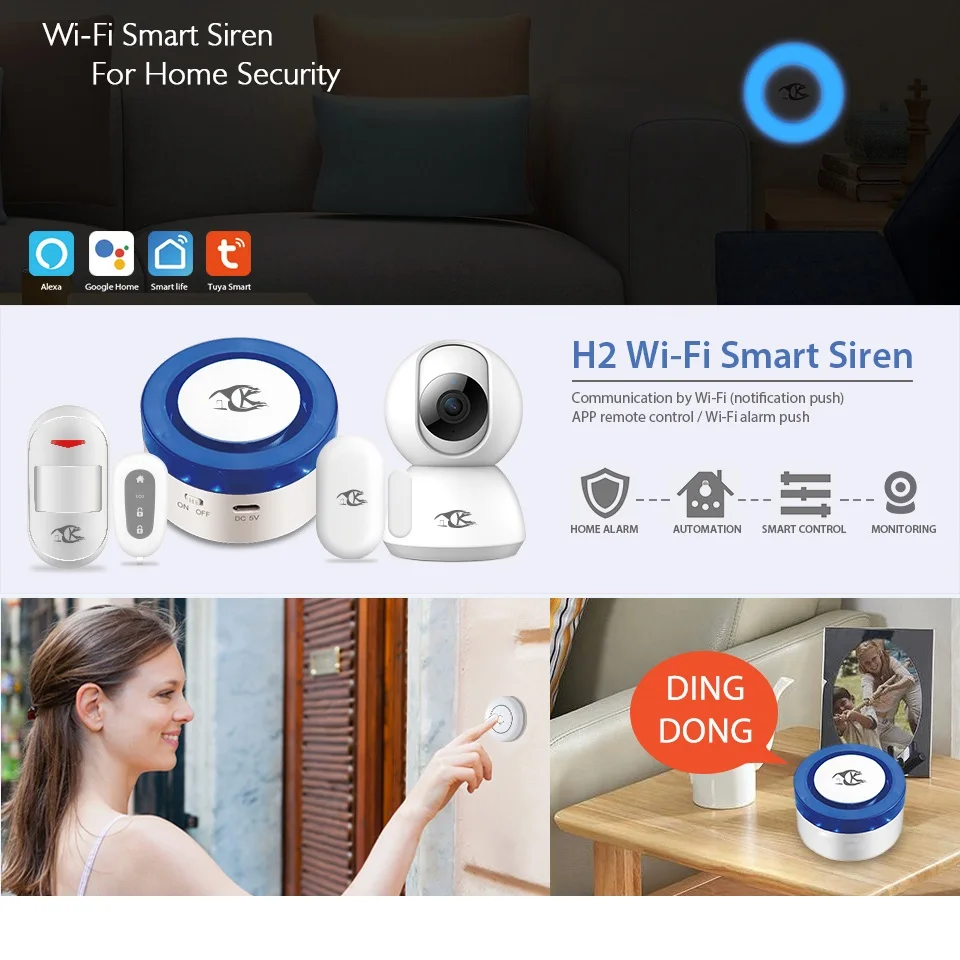WiFi Беспроводная сирена Домашняя безопасность WiFi сигнализация умная сирена Tuya совместима с Alexa/Google Home