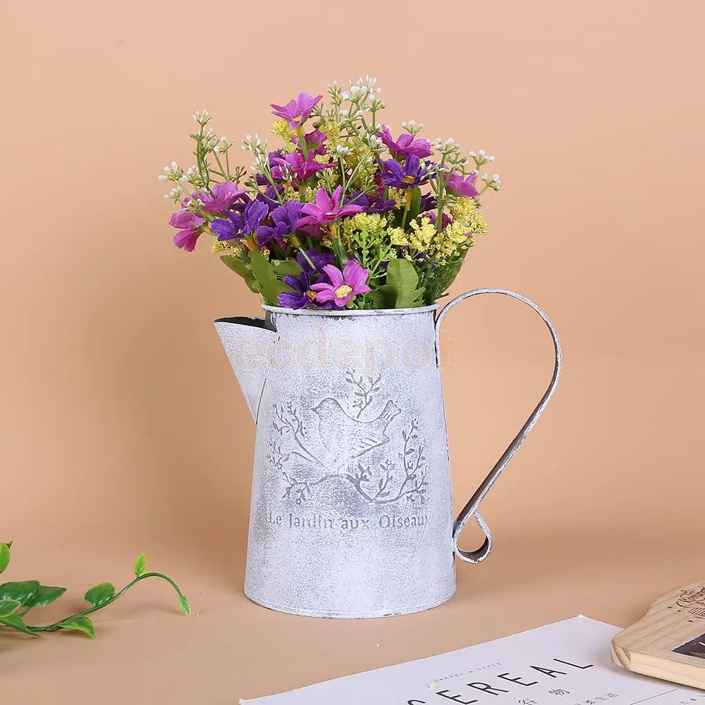 

Vintage Metal Flower Jug Pitcher Jar Vase Wedding Home Table RUSTIC Decor