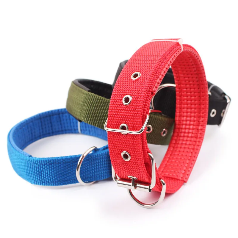 4 Color 5 Size Comfortable Adjustable Nylon Strap Dog Collar For Small And Big Pet Dogs Collars 45-70cm Length RedBuleBlackArmy Green8