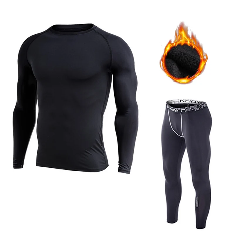 

Fleece Lined Thermal Underwear Sport Suit Men Clothes Warm Winter Running Set Jogging Tracksuit Gyms Clothing Sweatsuit Long