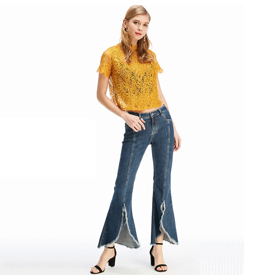 De Vaquero Vaqueros Para Pantalones Steelsir Pant Azul Pieles Animales recortado Mujeres Primavera Denim Cintura Alta Caliente Pierna Nueva Venta Bifurcada 2018 Más Amplia Rw4qxRzaWP