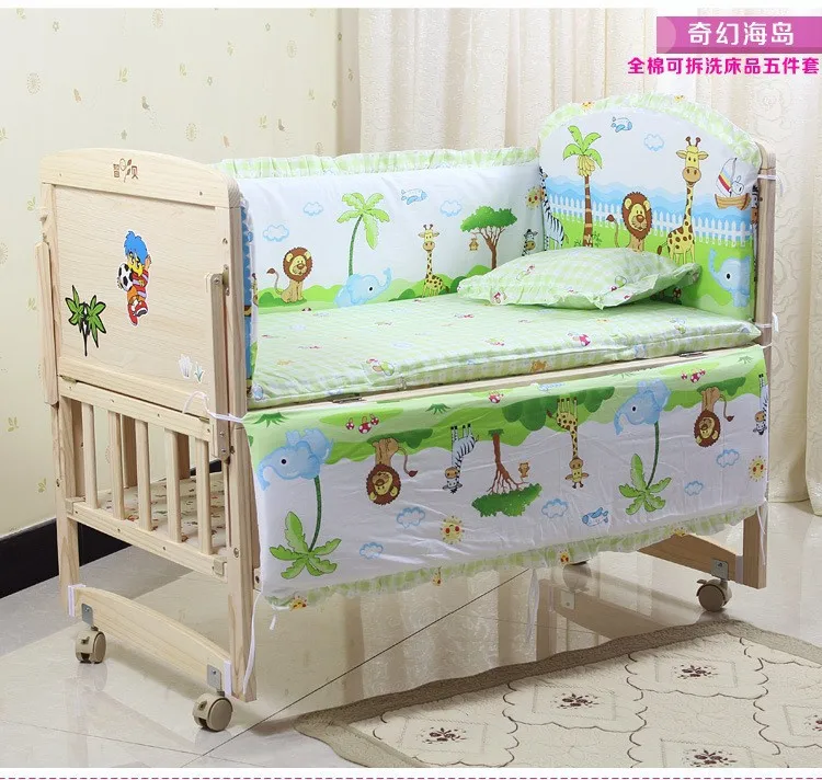 

Promotion! 6PCS Baby bedding set crib bedding set 100% cotton bedclothes (3bumpers+matress+pillow+duvet)
