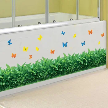 

Baseboard Green grass butterfly DIY Removable Art Vinyl Wall Stickers Living room Bedroom Mural Decal home decor kicking line