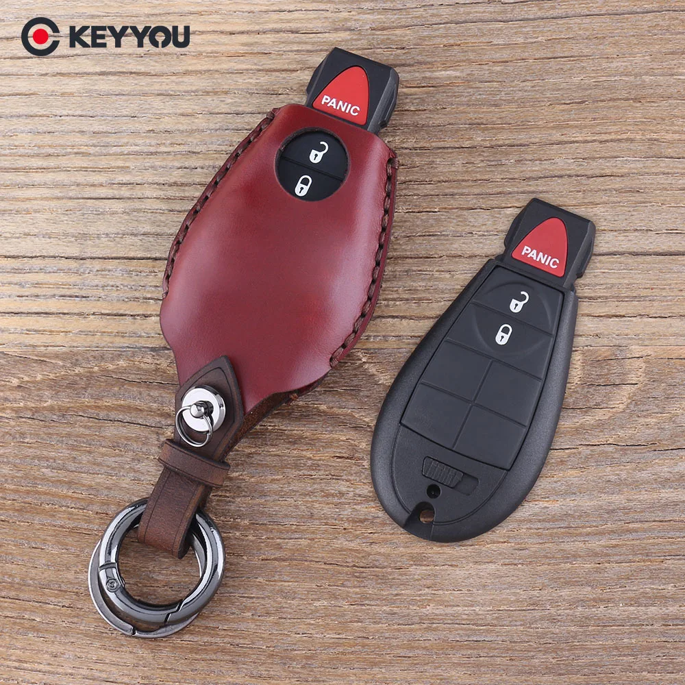 

KEYYOU Leather Car key Case Cover 3 2+1 Buttons Car Key Shell For Chrysler 300 Town Country For Dodge For Jeep Charger