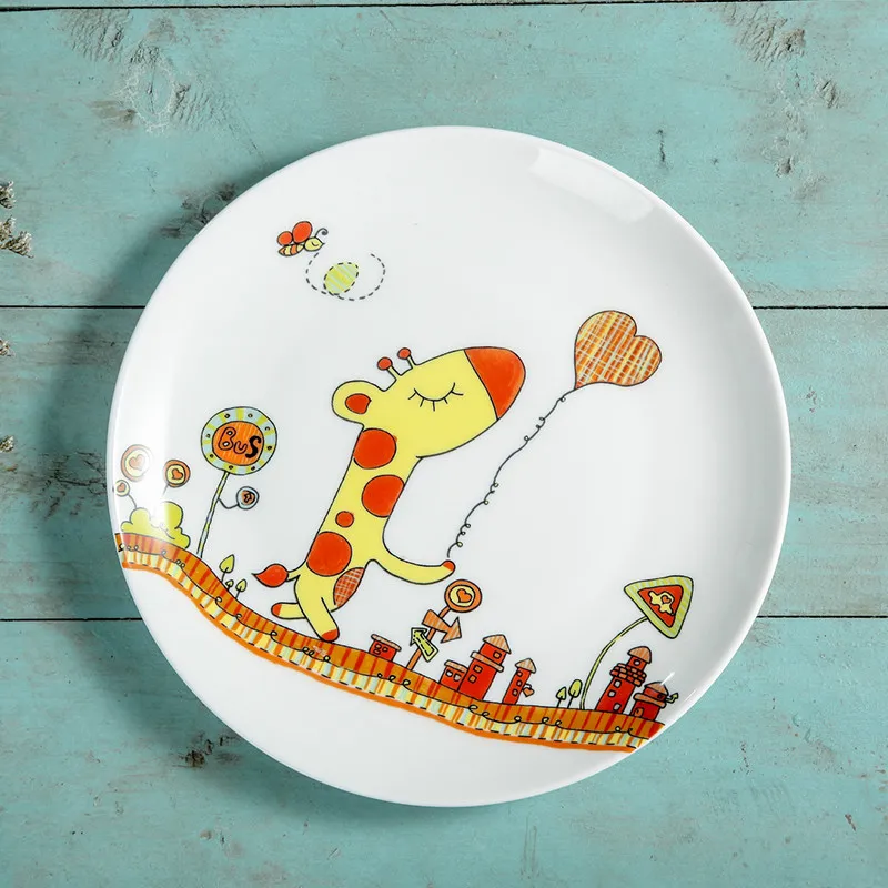 

8 inches Round Bone China Tableware Western Food Beef Cake Dessert Plate Cartoon Deer Porcelain Flat Dish Plates