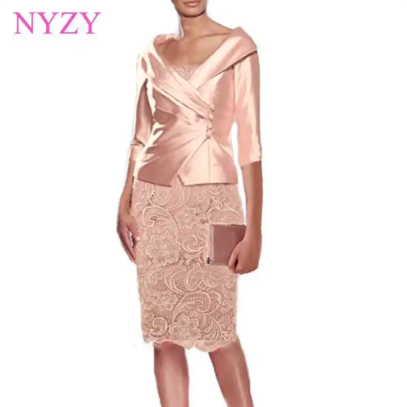 nude pink NYZY M1A Настоящее платье для свадебной вечеринки, одежда для гостей с жакетом, болеро, 2 предмета, розовые платья для матери невесты, жениха - Цвет: nude pink