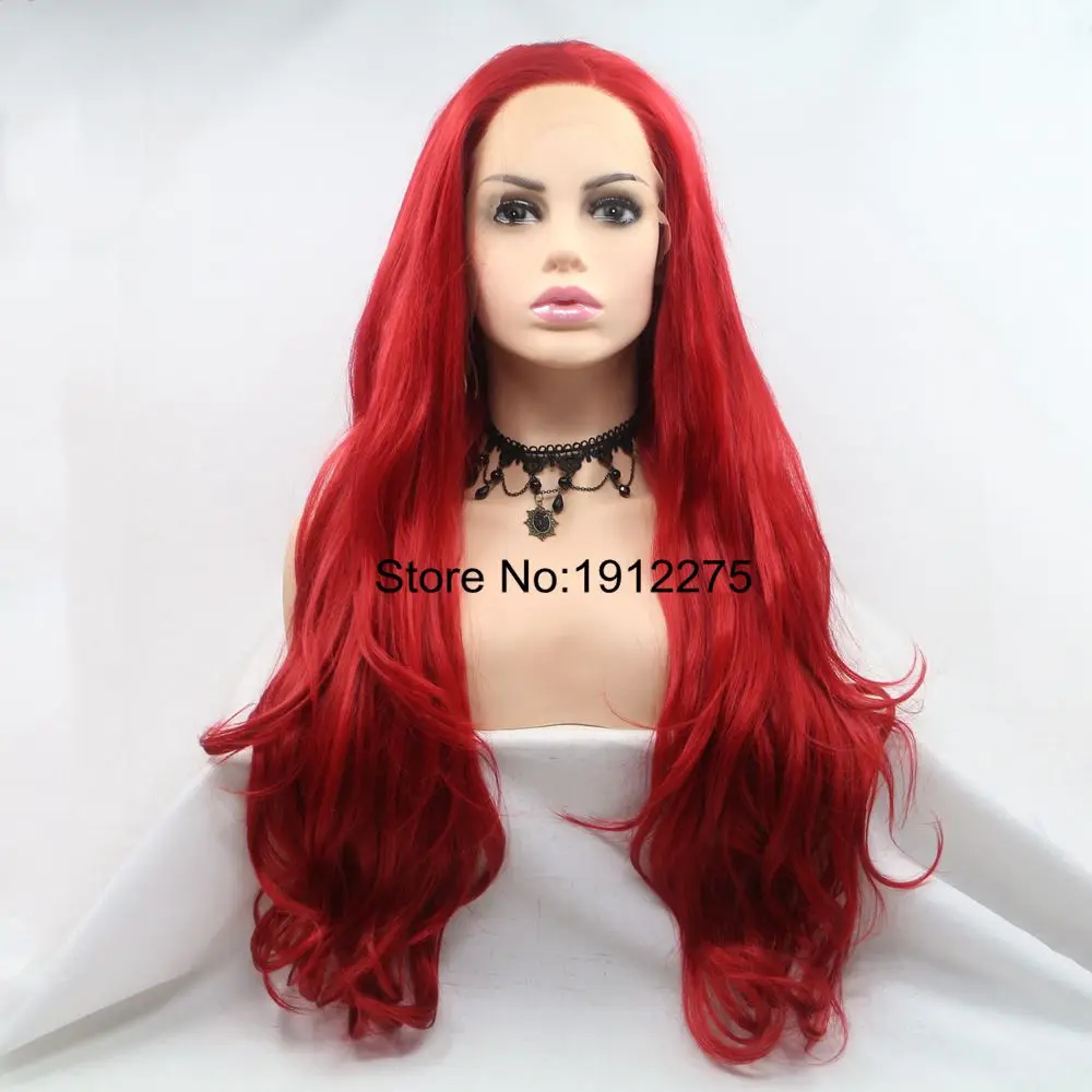 Sylvia длинные волосы красного цвета волнистые синтетические Синтетические волосы на кружеве парик для Для женщин боковая часть жаропрочных Glueless Косплэй парики макияж Свадебные