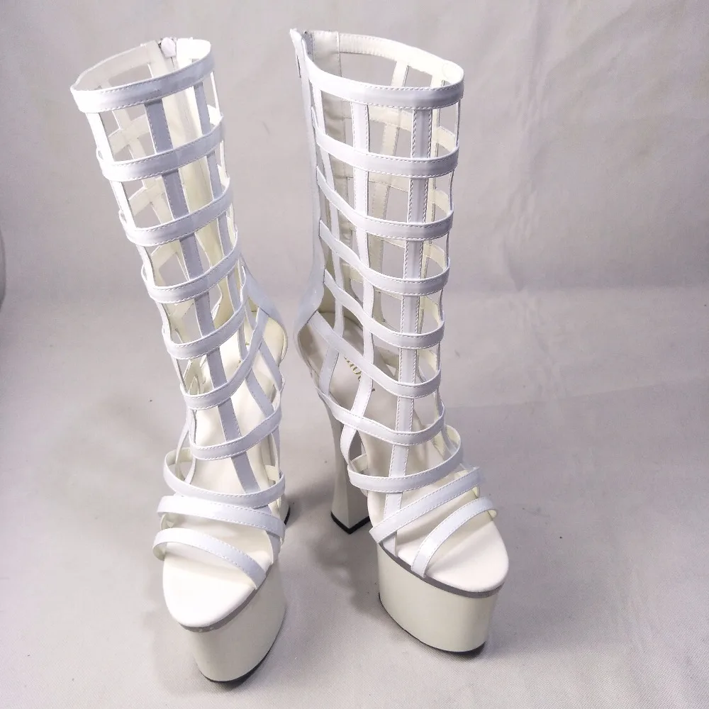 Модные женские ботинки с боковой молнией и вырезами белые Ботильоны Туфли-лодочки на Высоком толстом каблуке 18 см