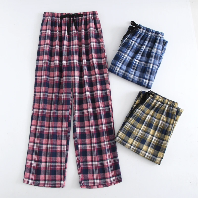 

Plus Size Cotton Plaid Men Sleep Bottoms Comfort Pajama Simple Loose Sleepwear Pants Pijamas Male Sheer Pyjama Trouser Homewear