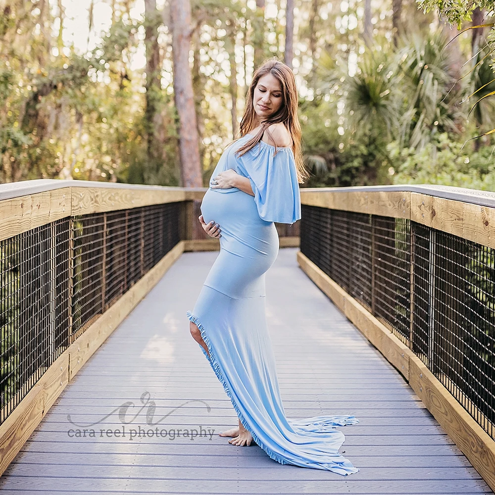 Fora do Ombro Vestido de Maternidade Fotografia para Sessão de Fotos do Vestido Colarinho Plissado Adereços Fotografia Gravidez Grávida Vestido Maxi d & j 7 High Quality Mamãe e Bebê
