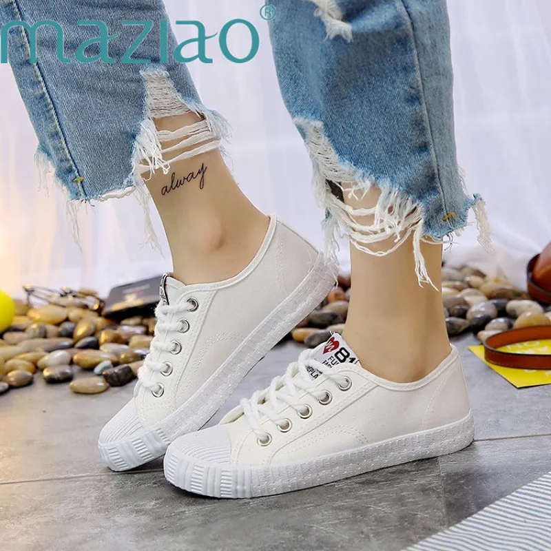 

MAZIAO Women's Vulcanize Canvas Flats Shoes Women Girl Yellow White Casual Breathable Walking Shoes Flats Candy Tenis sneaker