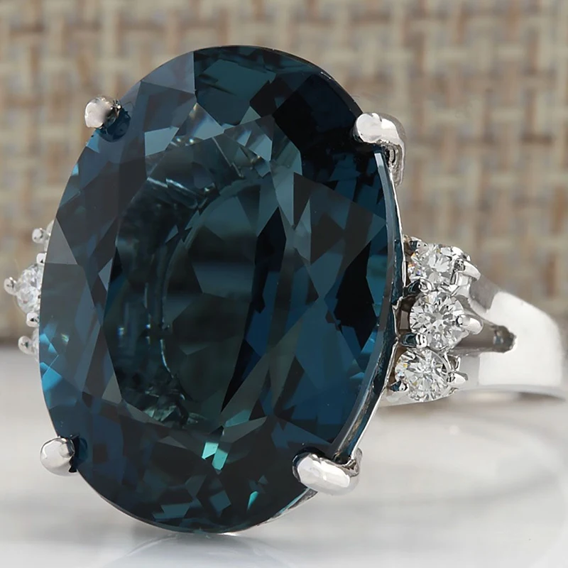 

Dark Blue Stone Wedding Rings for Women Round White Crystal Ring Classic Silver Ring Engagement Jewelry Anillos Mujer Z5K255