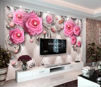 

Luxury three - dimensional jewelry flowers soft bag TV backdrop custom photo wallpaper large mural wall stickers