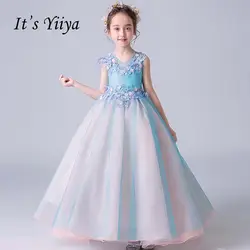 Это yiiya v-образным вырезом Иллюзия молнии Бисер качество цветы ребенок ткань Малыш для девочек в цветочек платья для вечерние свадебное
