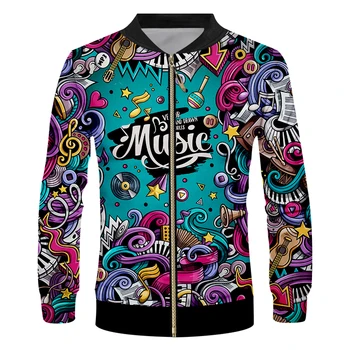 

Plus Size S-6XL Mens Varsity College Jackets Coats Fashion 3d Music Posters Print Zipper Baseball Bomber Jackets Unisex Custom