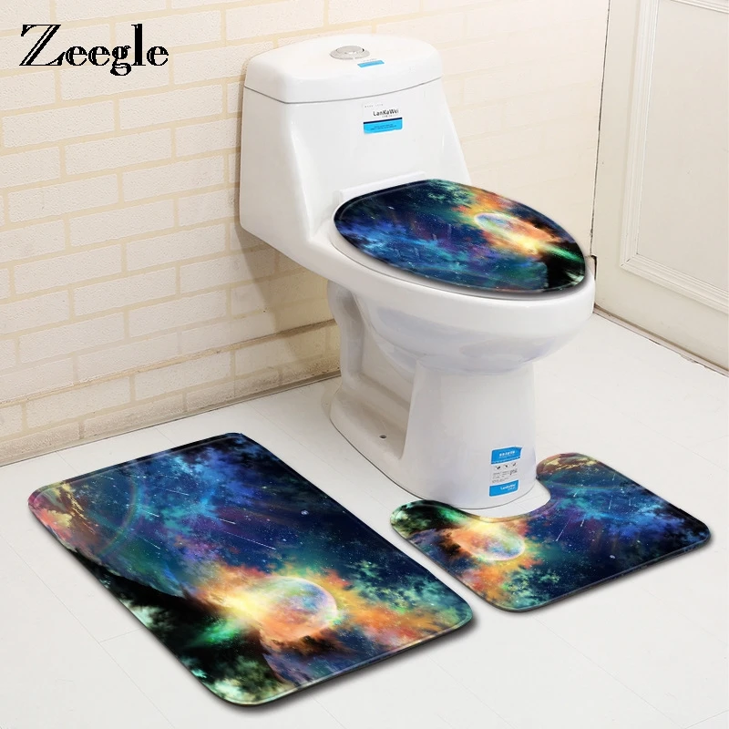 

Zeegle Bath Mat Toilet Rug 3Pcs Bathroom Carpet Non-slip Colorful Pattern Bathroom Floor Mats Absorbent Bathroom Decor Rug
