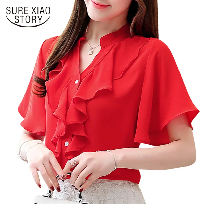 Womens Tops and Blouses Blusas Mujer De Moda 2019 Summer Women Blouses Short Sleeve Women Shirts V-neck Chiffon Blouse 3780 50