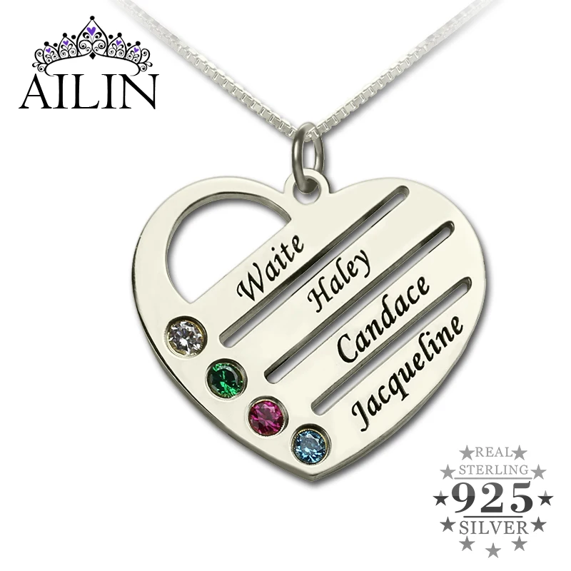 Image Wholesale Family Necklace Mom Necklace with Kids Names Engraved Heart  Mother Necklace Silver Birthstone Jewelry for Mom