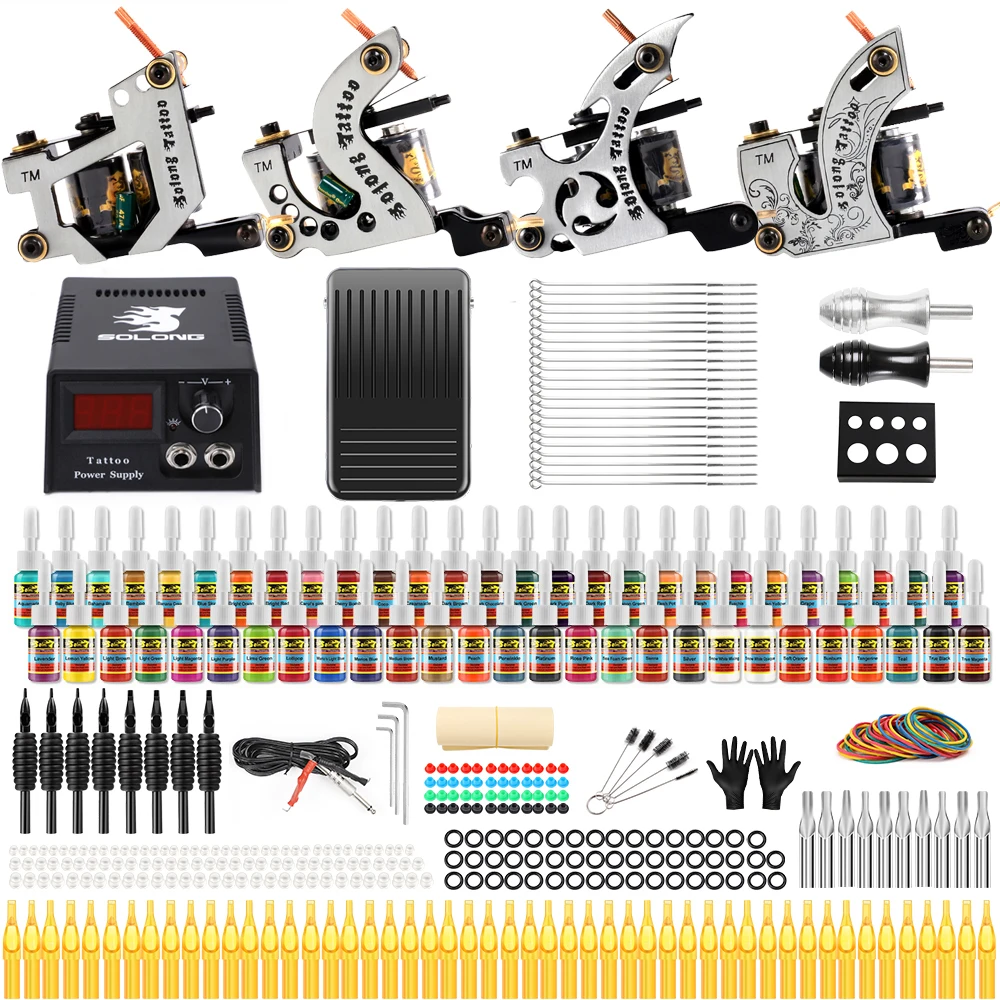 

stigma Tattoo Complete Starter Beginner Tattoo Kit 4 Pro Machine Guns 54 Inks Power Supply Foot Pedal Needles Grips Tips TK459