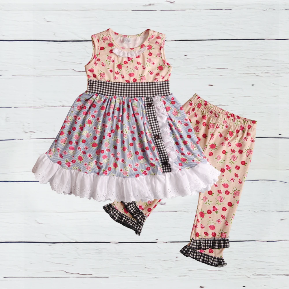 

Wholesale Price Clothes Summer Sleeveless Top Ruffle Matching Capris Sets Children Girls Boutique Cotton Clothing 2GK901-1004