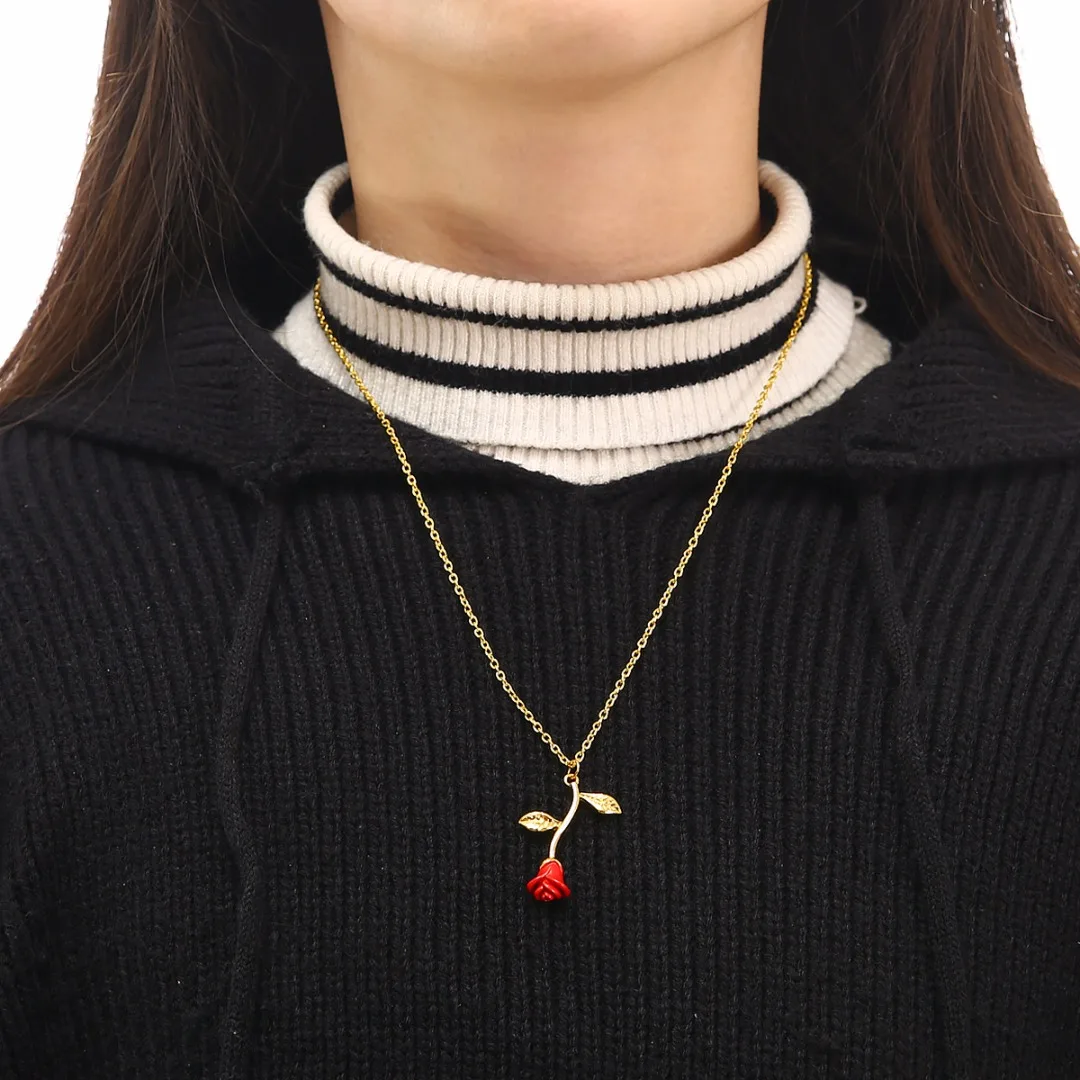Red Rose Flower Statement Necklace Shellhard Bijoux Femme Collier Necklaces Pendant Trendy Women Jewelry Gift