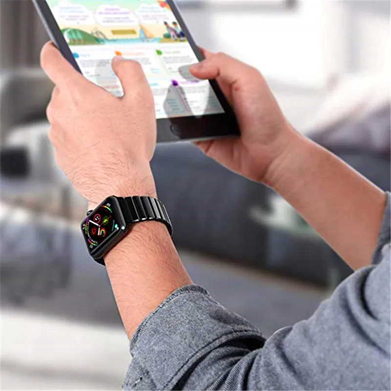 Браслет мужской из нержавеющей стали для Apple Watch band 4 44/40 мм классический деловой