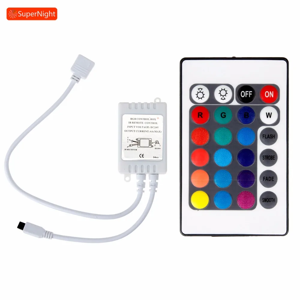 

Wireless RGB LED Controller Dimmer DC 24V 16 Colors Adjustable Brightness 24 Keys IR Remote Controller for RGB LED Strip Lights