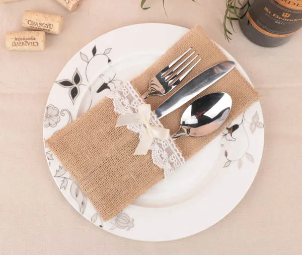 Фото Natural Hessian Burlap Utensil Holders Silverware Napkin Cutlery Pouch Knifes Forks Bag Country Wedding Decoration 50pcs | Дом и сад