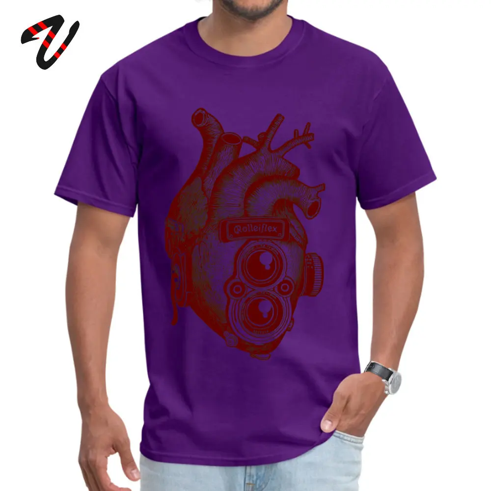 comfortableEurope Short Sleeve Tops & Tees Summer Fall Slim Fit O Neck 100% Cotton T-shirts Man T-shirts Camera Heart  Camera Heart14447 purple