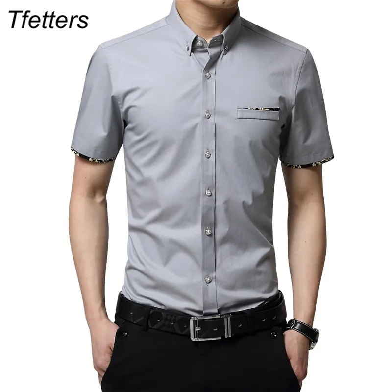 TFETTERS Plus Size 5XL 2018 Summer New Korean Style Men Short Sleeve Shirt Fashion Solid Color Slim Fit Casual Shirt Men Clothes