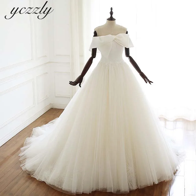 Abiti Da Sposa элегантное бальное платье с открытыми плечами кружевное свадебное платье с бантом Плюс размер платья невесты свадебное платье с кристаллами