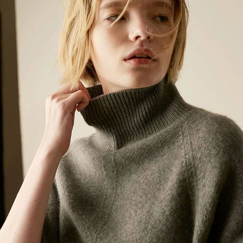 

MVLYFLRT 2019 Autumn and Winter New Cashmere Sweater Women's High Collar Loose Pullover Large Size Knit Bottoming Sweater