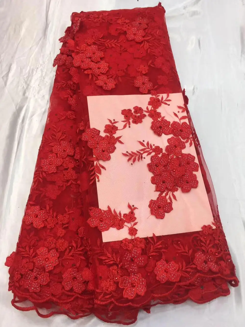 

red Small Flower African Bridal Lace Fabric 2018 High Quality Lace Material 3D French Lace Applique For Nigerian Dress