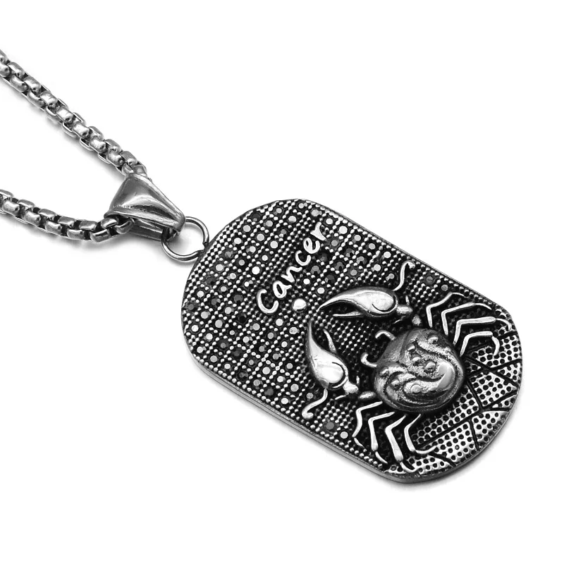 Image HIP Punk Cancer Protector Men Necklace Solid Casting Titanium Stainless Steel Constellation Pendants Necklaces for Men Jewelry