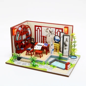 

Wooden Toy Diy Dollhouse Miniature Dollhouse Handmade Doll House Furniture Puzzle Assemble 3D Miniaturas Model Toys For Children