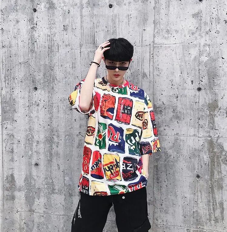 M-XL! Летние Новые Цветные банки с принтом Мужские и женские пары с коротким рукавом t tide Брендовые мужские свободные футболки с коротким