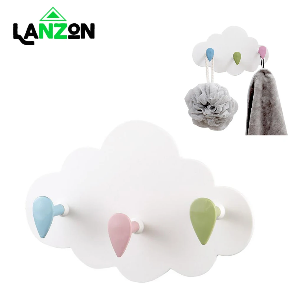 

Lanzon Creative Wall-mounted Hooks Cartoon Cloud Self Adhesive Wall Hangers Hook Wall Decoration Plastic Nail-free Storage Hook