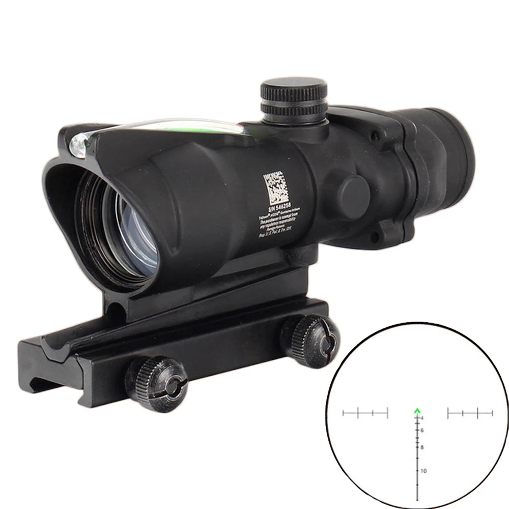 

Hunting Riflescope ACOG 4X32 Real Red Green Fiber Optics Sight Illuminated Chevron Reticle Tactical Optical Sight with