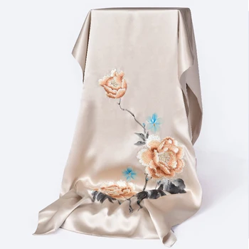 

100% Silk Scarf Hand-Embroidered Shawls Wraps Women Double-Silk Luxury Design Hangzhou Real Natural Silk Scarf For Ladies