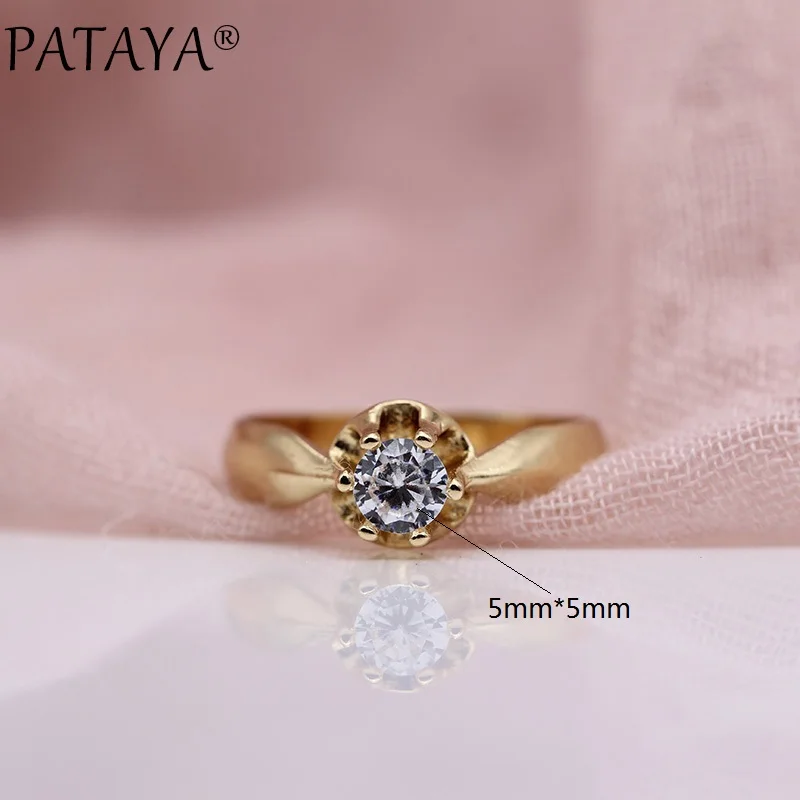PATAYA, новая мода 585, розовое золото, белый, круглый природный Цирконий, кольца для женщин и девушек, вечерние, простые, Благородные Ювелирные изделия, милое, маленькое, тонкое кольцо
