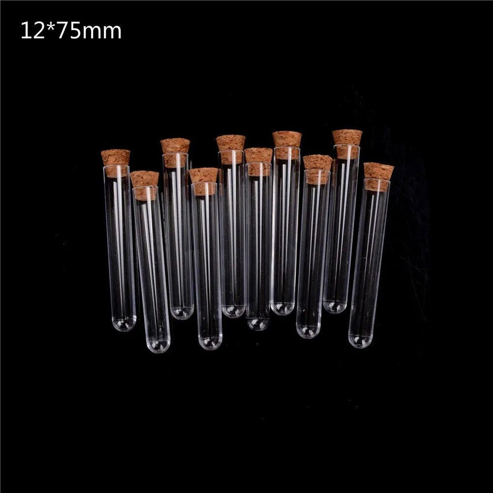 Wholesale 10PCS/Set 12*75mm Plastic Test Tube With Cork Clear Lab