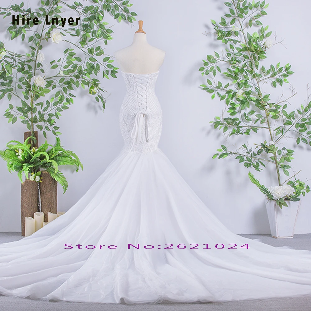 Нанимайте LNYER Новое поступление кружевные полностью бисероплетенные жемчугом Свадебные платья русалки Alibaba Китай Vestido De Noiva Sereia
