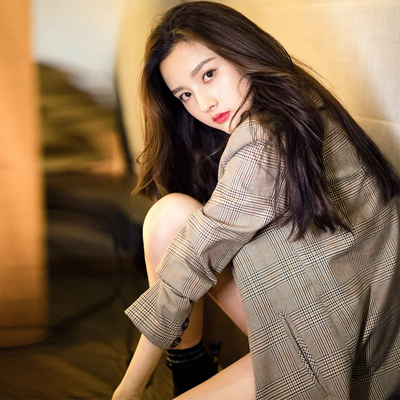 

Women's jacket 2019 autumn new Korean women's high-quality self-cultivation casual suit plaid business small suit jacket