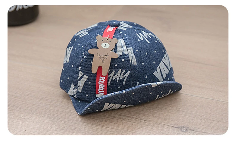 Fashion Denim Baby Caps Letter Cowboy Boys Caps Retro Print Toddler Hat With Bear Spring Summer Soft Baby Hat Baby Boys Clothing (12)