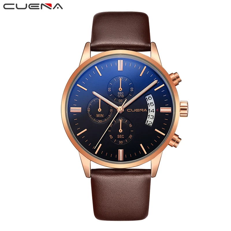 Бренд CUENA, мужские кварцевые часы, модные повседневные часы, мужские часы из натуральной кожи, водонепроницаемые мужские наручные часы 6801 - Цвет: 680106