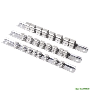 

Socket Rack Holder 1/4" 3/8" 1/2" with 8 Clips On Rail Tool Organizer Storage